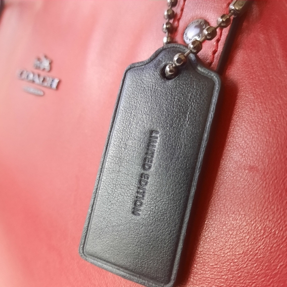 Ltd Ed DISNEY X COACH Mickey Mouse Dark Red Leather Tote Tag Shoulder Bag - Picture 6 of 16